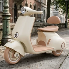 Детский мотоцикл скутер M 6327L-13 бежевый мягкое сиденье со спинкой